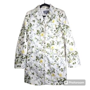 Ann Taylor Ivory Floral Trench Coat Medium